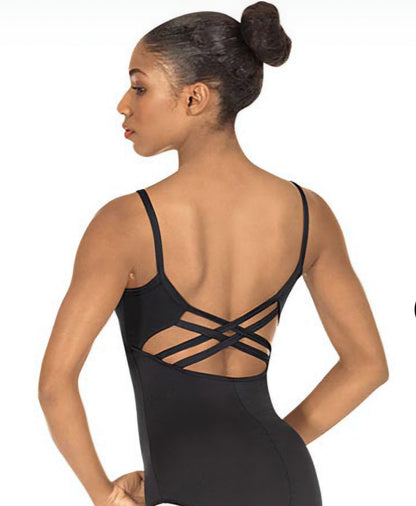 Body danza classica donna Armoniosa Wish Dance Shop in microfibra naturale con pettorina antisudore e spalline incrociate sulla schiena