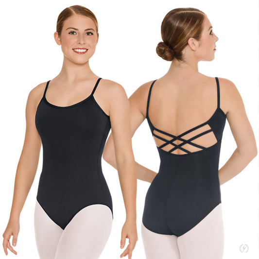 Body danza classica donna Armoniosa Wish Dance Shop in microfibra naturale con pettorina antisudore e spalline incrociate nere