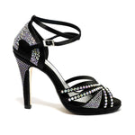 Carica immagine nella Galleria, ALMA Dream (LP3) - Scarpa da Ballo da Donna in Raso seta Nero con Swarovski Boreali Cinturino doppio alla Caviglia con Plateau e Tacco Alto a Spillo Largo
