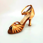 Load image into Gallery viewer, Patty QB (28QB) - Scarpa da Ballo Basica da Donna in Raso Seta Bronzo Nodino con 6 Fascette e cinturino doppio sulla caviglia con Tacco a Rocchetto
