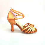 Load image into Gallery viewer, Patty QB (28QB) - Scarpa da Ballo Basica da Donna in Raso Seta Bronzo Nodino con 6 Fascette e cinturino doppio sulla caviglia con Tacco a Rocchetto
