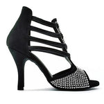 Load image into Gallery viewer, ESTELA (460PW) - Sandalo da Donna in Camoscio Nero e Swarovski Kristall e Tacco a Spillo Rivestito Camoscio Nero
