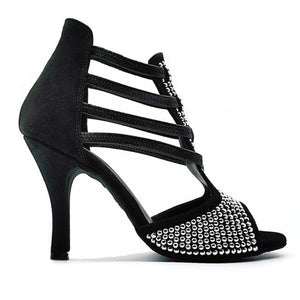 ESTELA (460PW) - Sandalo da Donna in Camoscio Nero e Swarovski Kristall e Tacco a Spillo Rivestito Camoscio Nero