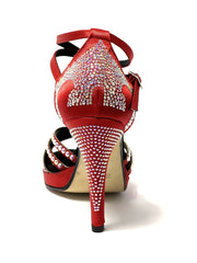 Carica immagine nella Galleria, ALMA Dream (LP3) - Scarpa da Ballo da Donna in Raso Seta Rosso Intenso con Swarovski Boreali Cinturino doppio alla Caviglia con Plateau e Tacco Alto a Spillo Largo
