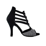 Load image into Gallery viewer, ESTELA (460PW) - Sandalo da Donna in Camoscio Nero e Swarovski Kristall e Tacco a Spillo Rivestito Camoscio Nero
