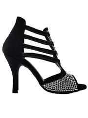 Load image into Gallery viewer, ESTELA (460PW) - Sandalo da Donna in Camoscio Nero e Swarovski Kristall e Tacco a Spillo Rivestito Camoscio Nero
