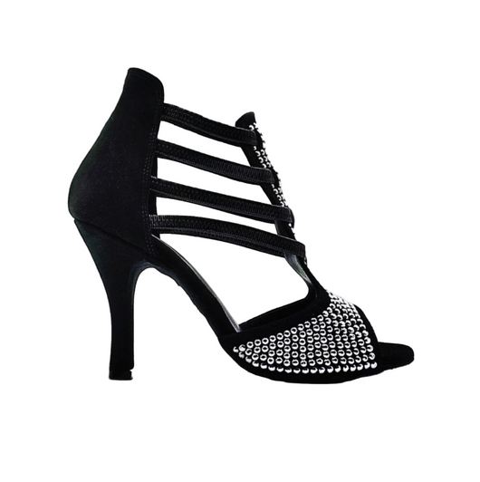 ESTELA (460PW) - Sandalo da Donna in Camoscio Nero e Swarovski Kristall e Tacco a Spillo Rivestito Camoscio Nero