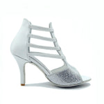 Load image into Gallery viewer, ESTELA (460PW) - Sandalo da Donna in Camoscio Ghiaccio e Swarovski Kristall e Pelle Bianca Tacco a Spillo Rivestito Camoscio Nero
