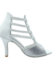 Load image into Gallery viewer, ESTELA (460PW) - Sandalo da Donna in Camoscio Ghiaccio e Swarovski Kristall e Pelle Bianca Tacco a Spillo Rivestito Camoscio Nero
