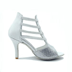 Load image into Gallery viewer, ESTELA (460PW) - Sandalo da Donna in Camoscio Ghiaccio e Swarovski Kristall e Pelle Bianca Tacco a Spillo Rivestito Camoscio Nero
