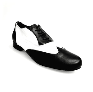 Fred (MS12) - Stringata Coda di Rondine Mod. Oxford Scarpa in Pelle Nera e Pelle Bianca Forma Tonda