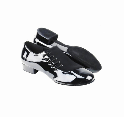 Pablo 852L (MS19) - Scarpa da Uomo Stringata in Vernice Nera e Camoscio Nero Forma tonda Suola Divisa Flex