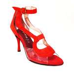 Load image into Gallery viewer, Angela - Woman&#39;s Sandal in Red Suede with Plexiglass Parts
