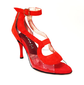 Angela - Sandalo da Donna in Camoscio Rosso con Parti in Plexiglass