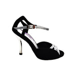 Load image into Gallery viewer, Scarlett (691) - Woman&#39;s Sandal in Black Suede with Silver Glitter Straps and Silver Laminated Stiletto Heel
