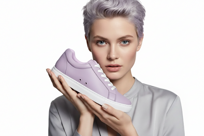 Sneaker ecopelle vegan Lillà Vortex ATACA Lillà, comfort leggero, suola bianca in gomma e resina, dettaglio pivot in lavanda.
