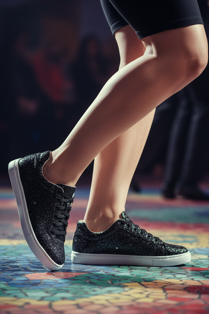 ALEMANA Anny Vortex (L0700FCE) - Zapatillas deportivas de glitter negro con suela de goma blanca y resina técnica Círculos negros Pivot