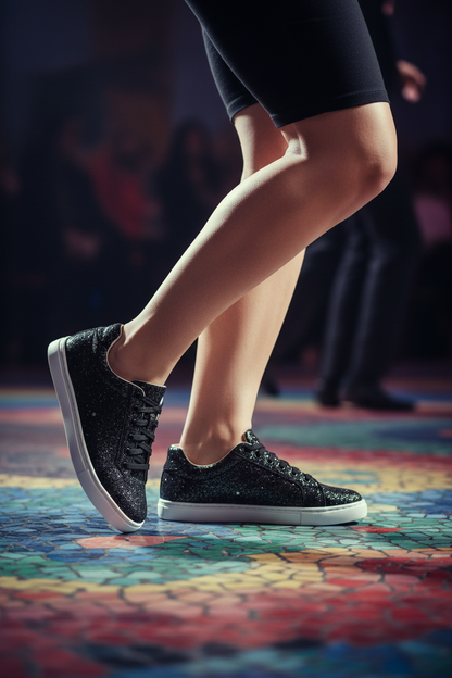 ALEMANA Anny Vortex (L0700FCE) - Zapatillas deportivas de glitter negro con suela de goma blanca y resina técnica Círculos negros Pivot