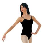 Load image into Gallery viewer, TITANIA (B/S) - Body Danza Classica da donna in Cottonlycra Bielastica nera spalline singole Sottili con Pettorina antisudore sul petto e arricciatura
