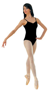 TITANIA (B/S) - Body Danza Classica da donna in Cottonlycra Bielastica nera spalline singole Sottili con Pettorina antisudore sul petto e arricciatura