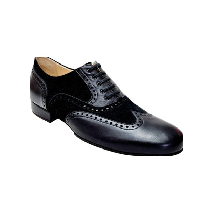 Scarpe stringate ADOLFO 811F Chicago Forata in pelle e camoscio nero, con suola divisa e profili forati, stile Oxford.