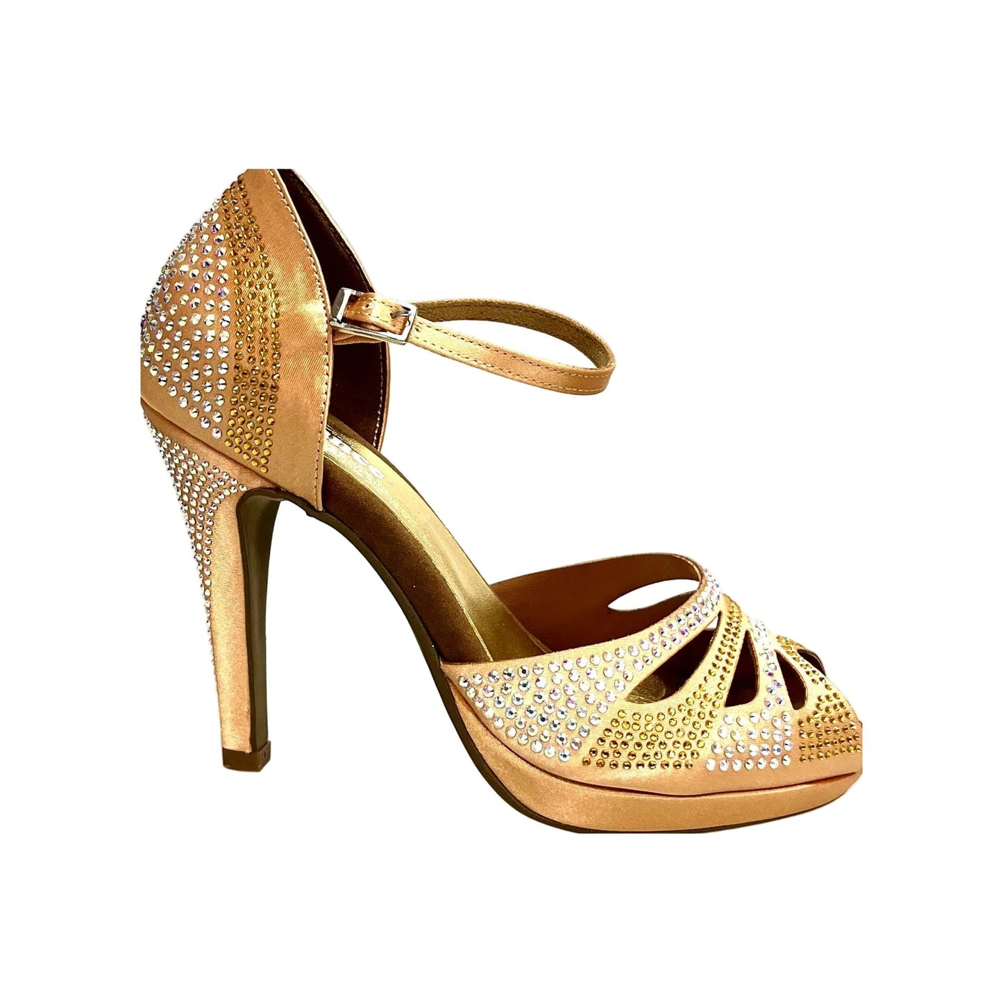 Scarpa da Ballo in Raso Seta Carne Flesh Con Swarovski Boreali e Beige Alexa Wish Dance, vista laterale