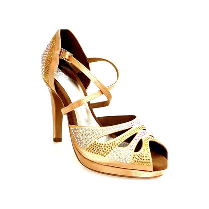 Scarpa da Ballo in Raso Seta Carne Flesh Con Swarovski Boreali e Beige Alexa Wish Dance (LP45), vista laterale