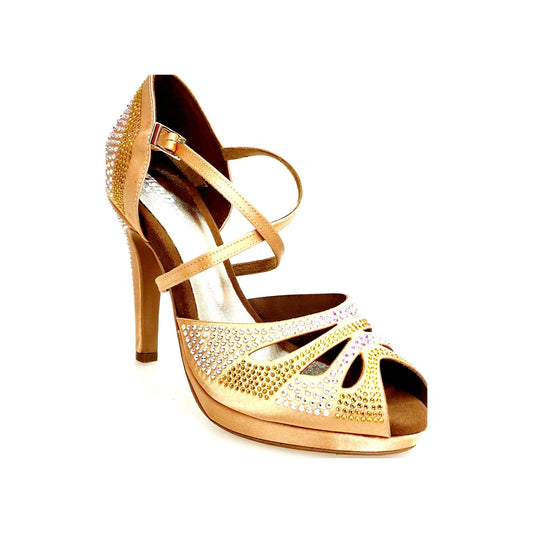 Scarpa da Ballo in Raso Seta Carne Flesh Con Swarovski Boreali e Beige Alexa Wish Dance (LP45), vista laterale