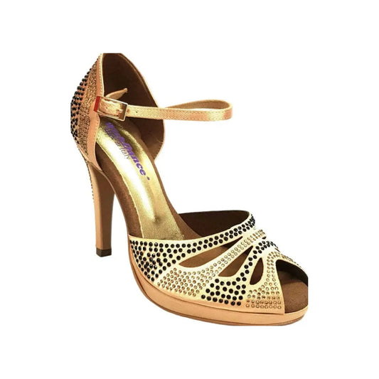 Scarpa da Ballo in Raso Carne Flesh Con Swarovski Champagne e Neri Alexa Wish Dance, vista laterale