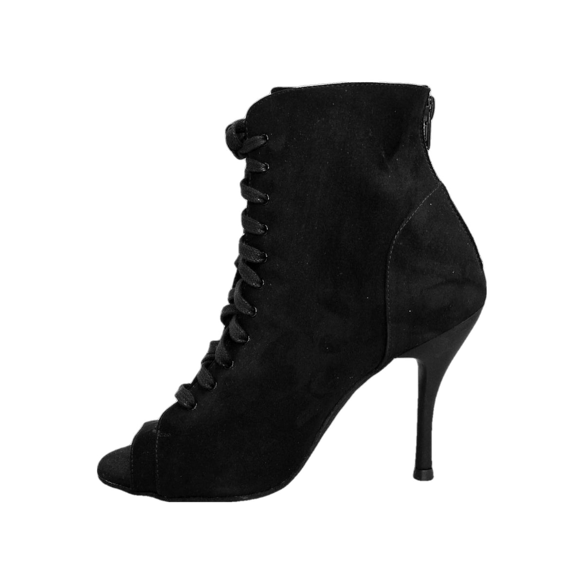 Stivaletto nero Alexis Black Wish Dance Shop con zip, tacco a spillo in alluminio verniciato effetto gommato in camoscio.