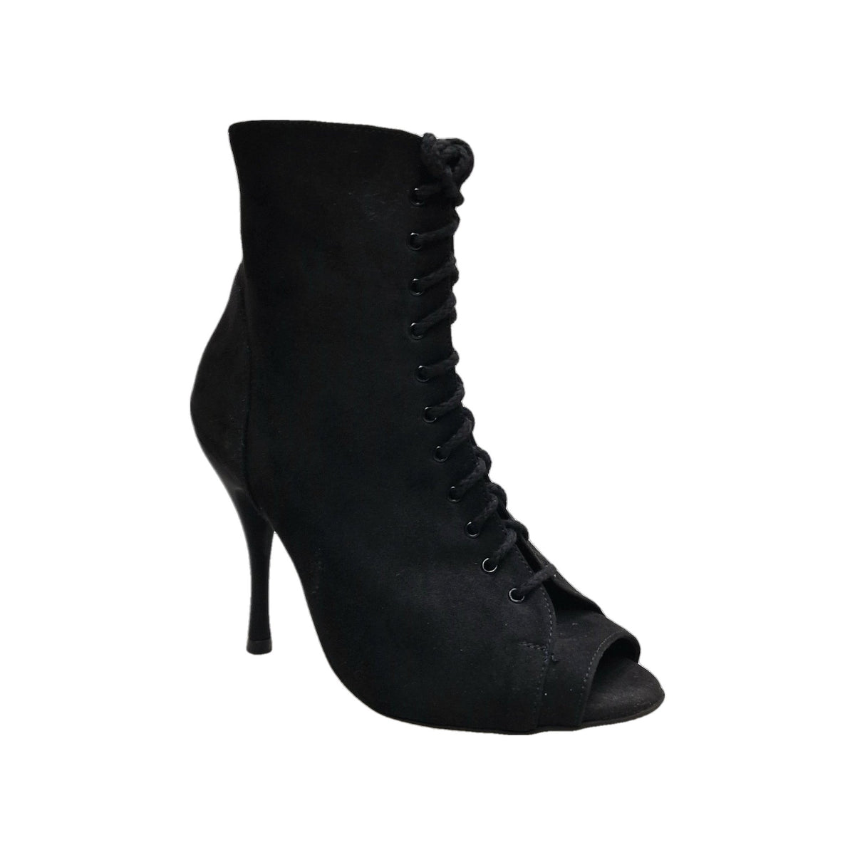 Stivaletto con zip in camoscio nero Alexis Black, tacco a spillo in alluminio verniciato effetto gommato, footwear elegante.