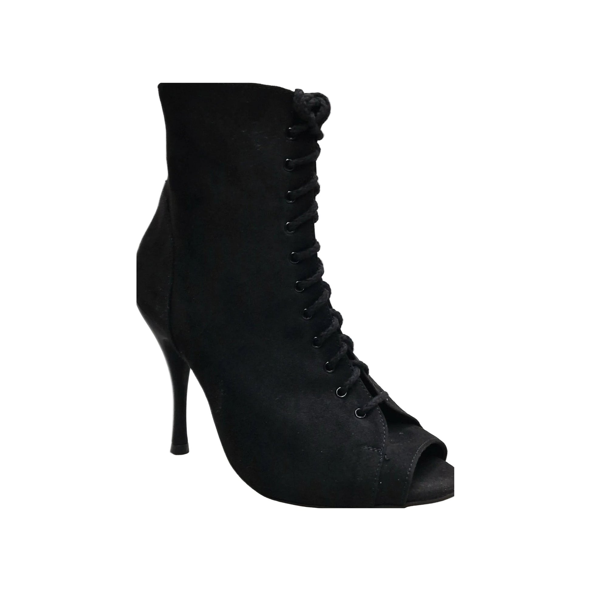 Stivale con zip in camoscio nero Alexi Black Wish Dance Shop, tacco a spillo in alluminio verniciato effetto gommato nero