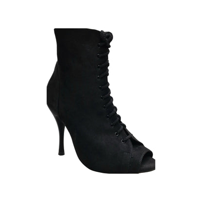 Stivale con zip in camoscio nero Alexi Black Wish Dance Shop, tacco a spillo in alluminio verniciato effetto gommato nero