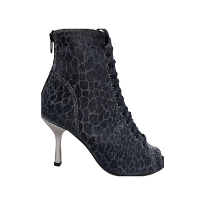 Stivaletto ALEXIS Silver Black Wish Dance Shop con zip, tacco squadrato in alluminio grigio, design elegante e moderno.