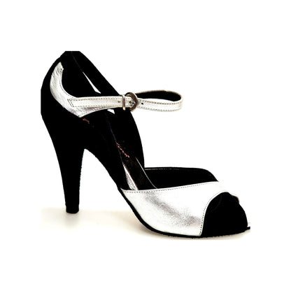 Sandalo da donna in camoscio Nero e Pelle Argento AMINA F.533 Wish Dance, vista laterale