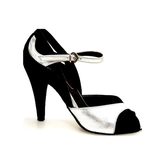 Sandalo da donna in camoscio Nero e Pelle Argento AMINA F.533 Wish Dance, vista laterale