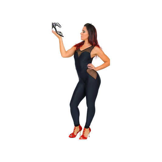 Jumpsuit in Microfibra Bielastica Traspirante Modellante Contenitiva Conteinment colore Nero Cuore ANDREA, vista frontale