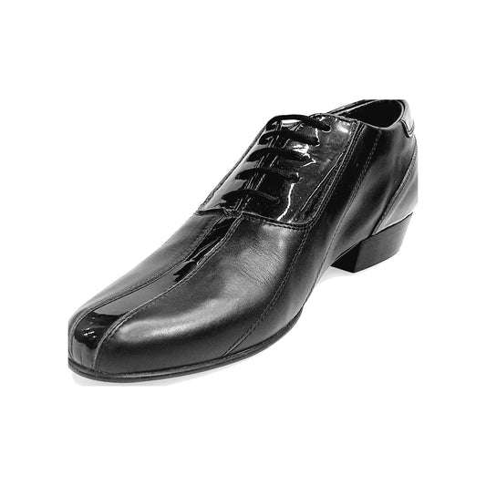 Scarpa da uomo Wish Dance Andrey 005V in pelle nera con lacci e dettagli in vernice, modello Oxford elegante e classico