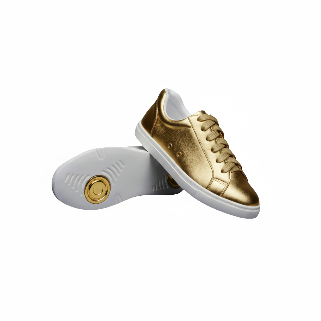 Sneaker ecopelle bianca ATACA Gabriel Vortex Wish Dance Shop con suola bianca in gomma e dettagli oro pivot, comfort e stile.