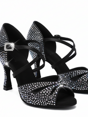 Carica immagine nella Galleria, BORBOLETA Dreams Deluxe (L2/L642CE) - Scarpa da Ballo in Raso Nero con Strass Boreali e Tacco a Rocchetto