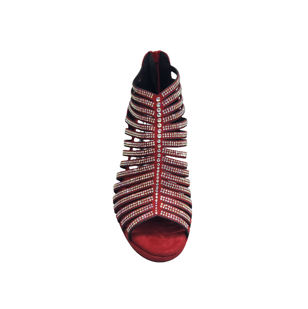Sandalo a tronchetto donna Wish Dance Shop ELSY Plus in camoscio rosso con Swarovski Boreali, plateau e tacco basso a spillo largo