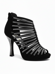 Load image into Gallery viewer, ELSY Plus (LP7) - Sandalo a Tronchetto Da Donna in Morbido Camoscio Rosso Con Swarovski Boreali con Plateau Flex e Tacco Basso a Spillo Largo