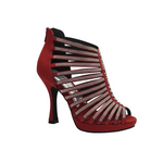 Carica immagine nella Galleria, ELSY Plus (LP7) - Sandalo a Tronchetto Da Donna in Morbido Camoscio Rosso Con Swarovski Boreali con Plateau Flex e Tacco Basso a Spillo Largo
