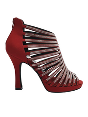 Load image into Gallery viewer, ELSY Plus (LP7) - Sandalo a Tronchetto Da Donna in Morbido Camoscio Rosso Con Swarovski Boreali con Plateau Flex e Tacco Basso a Spillo Largo