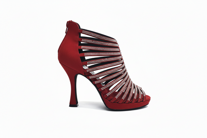 Sandalo a tronchetto da donna ELSY Plus (LP7) in camoscio rosso con Swarovski, plateau flex e tacco basso a spillo largo.