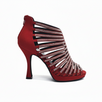 Carica immagine nella Galleria, ELSY Plus (LP7) - Sandalo a Tronchetto Da Donna in Morbido Camoscio Rosso Con Swarovski Boreali con Plateau Flex e Tacco Basso a Spillo Largo
