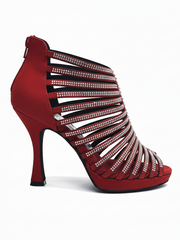 Load image into Gallery viewer, ELSY Plus (LP7) - Sandalo a Tronchetto Da Donna in Morbido Camoscio Rosso Con Swarovski Boreali con Plateau Flex e Tacco Basso a Spillo Largo