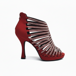Carica immagine nella Galleria, ELSY Plus (LP7) - Sandalo a Tronchetto Da Donna in Morbido Camoscio Rosso Con Swarovski Boreali con Plateau Flex e Tacco Basso a Spillo Largo
