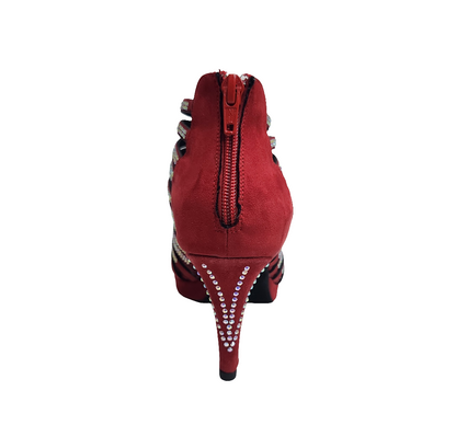 Sandalo a tronchetto Wish Dance Shop ELSY Plus in camoscio rosso con Swarovski, plateau e tacco basso a spillo largo.