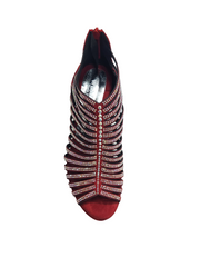 Carica immagine nella Galleria, ELSY Plus (LP7) - Sandalo a Tronchetto Da Donna in Morbido Camoscio Rosso Con Swarovski Boreali con Plateau Flex e Tacco Basso a Spillo Largo